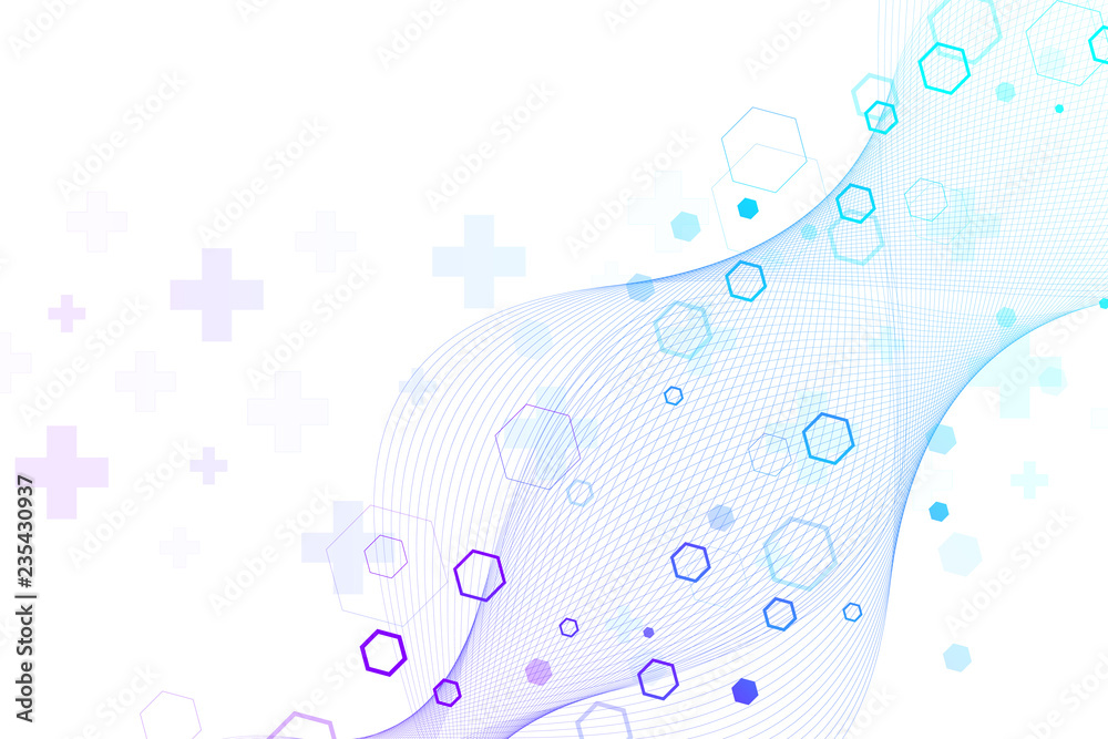 Aufkleber abstract hexagonal background with waves. hexagonal molecular structures. futuristic technology back