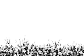 Vector illustration of grass with snowflakes.