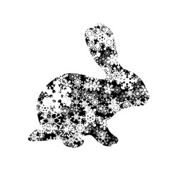 Vector illustration of rabbit with snowflakes.