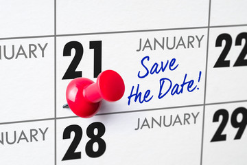 Wall calendar with a red pin - January 21