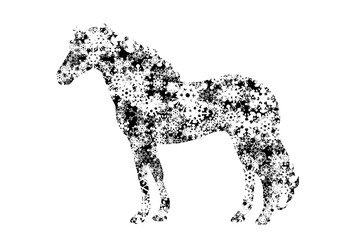 Vector illustration of horse with snowflakes.