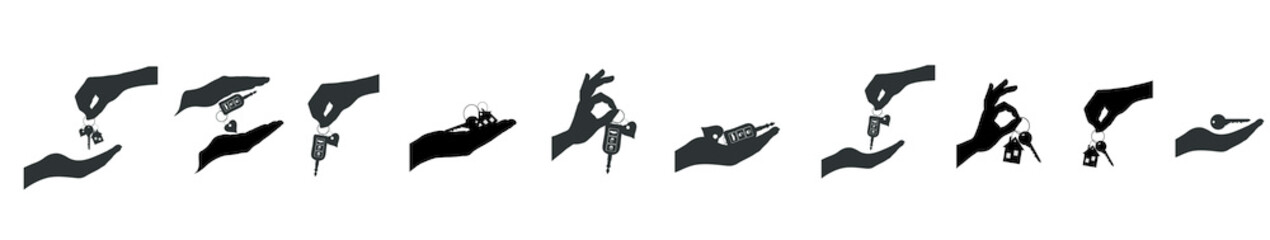 Vector silhouette set of hands with key.