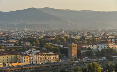 Aerial view of Florence (Italy) at sunrise