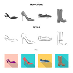 Vector design of footwear and woman logo. Set of footwear and foot stock vector illustration.