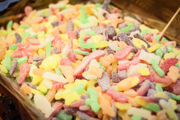 Candied gummy marmalade in the form of animals tomorrow green red tones.