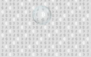 Bitcoin and currency on a gray background. Digital Cryptocurrency symbol. Business concept. Market Display. 3D illustration