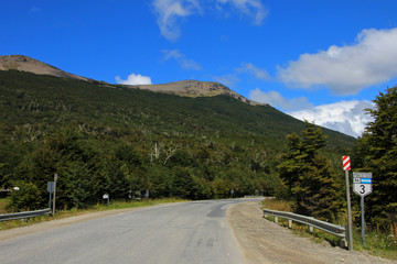 Road sign ruta route 3, Tolhuin near Ushuaia, Tierra Del Fuego, Patagonia, Argentina