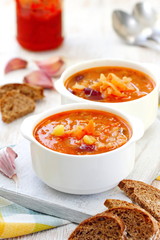Traditional Russian Ukrainian vegetable borscht soup