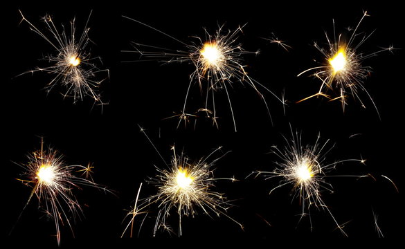 Set sparkler isolated on black background with clipping path