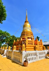 Golden pagoda in Buddhist temple at Rayong province, Thailand 