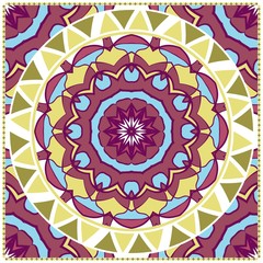 Design with abstract hand drawn floral color mandala pattern with decorative element. Vector illustration. Template design for card, shawl, bandanna, fashion print