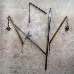Medieval weapons on a wall