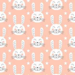 Cute bunny seamless pattern. Rabbit repeat background. Baby vector illustration.