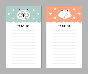 Weekly planner with cute animals. To do list for kids.