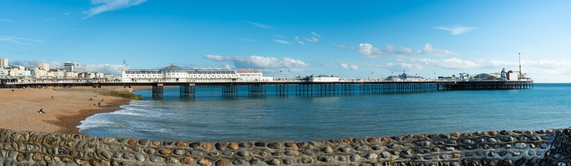Beautiful panorama beach view of Brighton Pier and Brighton Beach the popular place for entertainment and fun park in the central at Brighton and Hove, England.