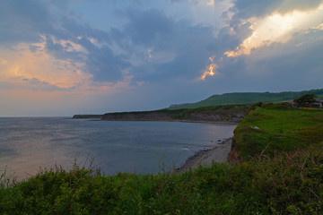 Kimmeridge Bay in the sunset Durdle Door at the jurassic coast in Dorset South England