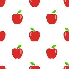 White seamless pattern with red apples. Vector illustration.