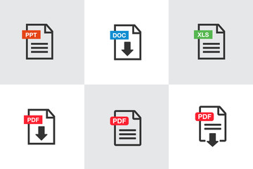 PDF file download icon. Document text, symbol web format information