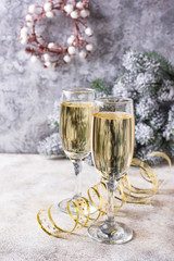 Glasses of champagne, traditional New year drink 