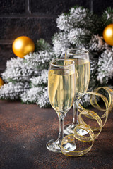 Glasses of champagne, traditional New year drink 