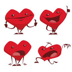 Set of valentine hearts with different emotions on a white background