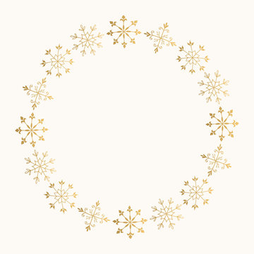 Hand drawn Christmas garland. Cute golden winter frame.
