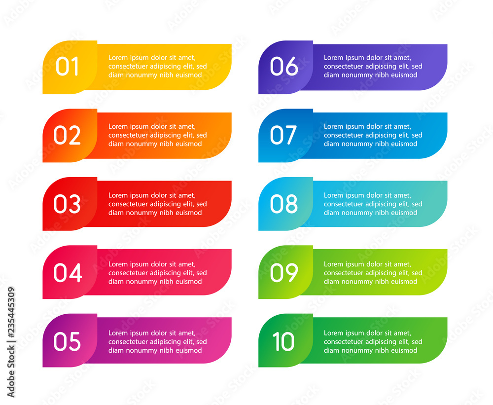 Aufkleber Colorful menu steps, app interface. Number options. Web design of buttons elements. Vector infographics illustration.