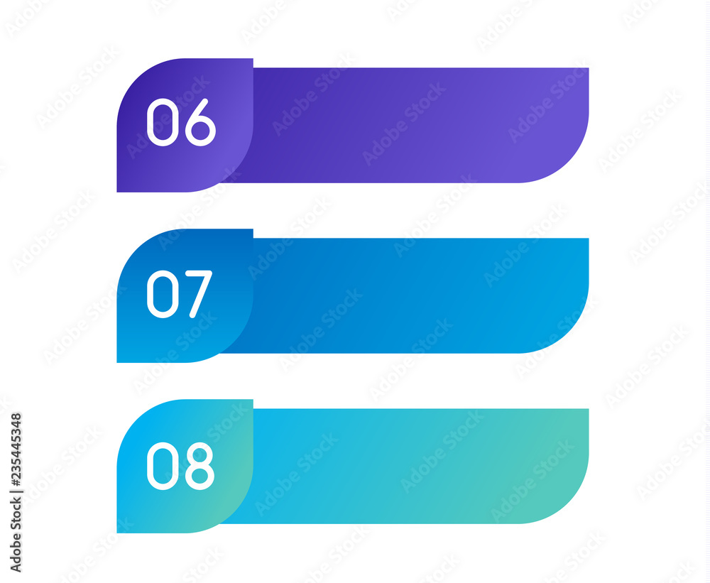 Aufkleber Layout workflow. Outline colorful menu for app interface. Number options. Web design elements for button element. Infographics vector template. Infographics web. 6.7.8. Illustration text.