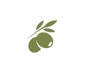 Olives emblem. Olive oil logo element. Green olive branch, leaves and fruit. Natural food sign.