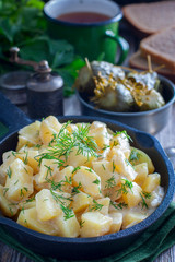 fresh potatoes cooked in sour cream, selective focus