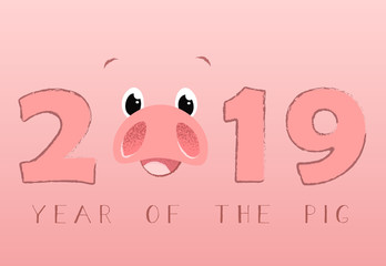 Pink poster design with piglet funny face