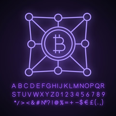 Blockchain network neon light icon