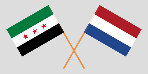 Netherlands and Syria opposition. The Netherlandish and Syrian National Coalition flags. Official proportion. Correct colors. Vector