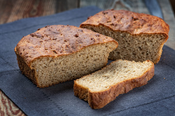 Fototapeta na wymiar whole grain or whole wheat bread, slices of homemade bread