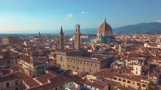 Aerial panoramic view of cityscape in Florence, Italy. Cathedral di Santa Maria del Fiore.