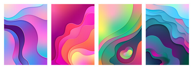 Metallic modern gradient active mixed gradient color paper cut art. Curved, layered wave shapes background vector illustration for business presentations, inviting cards, flyers, posters.