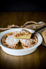 sweet cake with jam in ceramic form