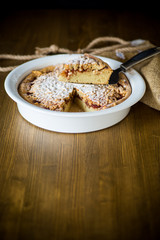 sweet cake with jam in ceramic form