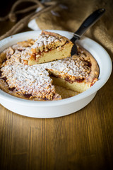 sweet cake with jam in ceramic form