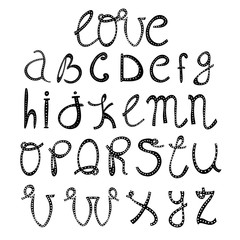 Hand drawn doodle alphabet. Vector Font. Every letter is isolated