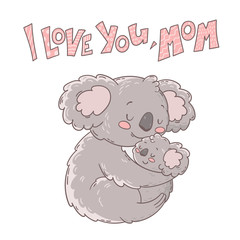 Cute koala mother and baby. Mother day card
