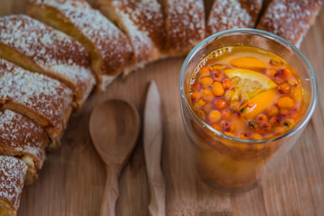 sea buckthorn and orange tea with strudel