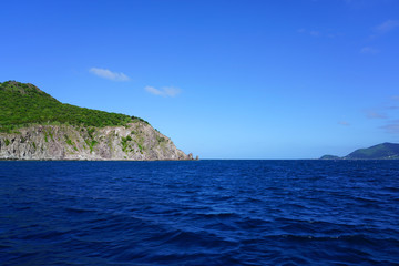 View of the Narrows, the strait that separates the Caribbean islands of Saint Kitts and Nevis