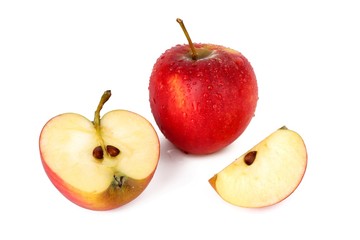 Red ripe apple  with a apple piece isolated on white