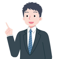 社会人男性スーツ　男性　会社員　サラリーマン　人差し指　チェック