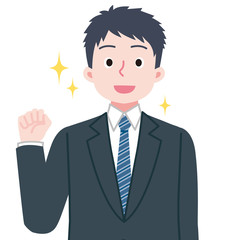 スーツ　男性　会社員　サラリーマン　ガッツポーズ