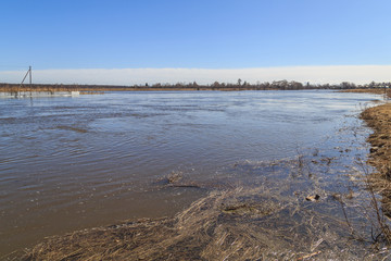 High water on a river in central Russia in March