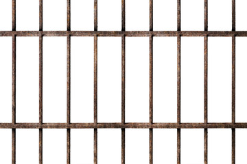 Old prison rusted metal bars cell lock with dark and bright in the jail - obrazy, fototapety, plakaty