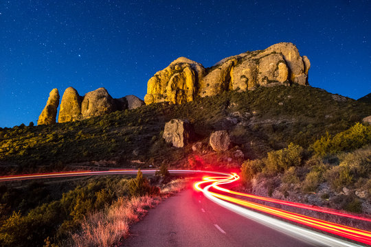 beautiful night scene at mallos de riglo, Spain
