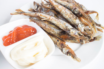 Ca linh chien (linh fried fish). This type of fish is famous in Mekong delta, Vietnam. It is eaten along with fish sauce. It can be fermented as well.